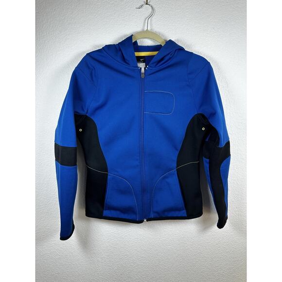 Nike Therma Fit Woman jacket full zip blue and black with yellow pop of colors M - Picture 1 of 9